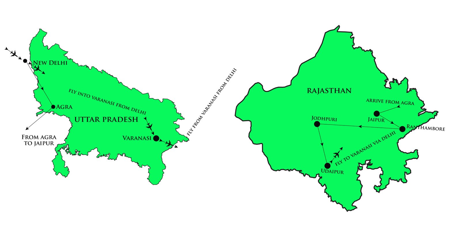 Map of South India itinerary